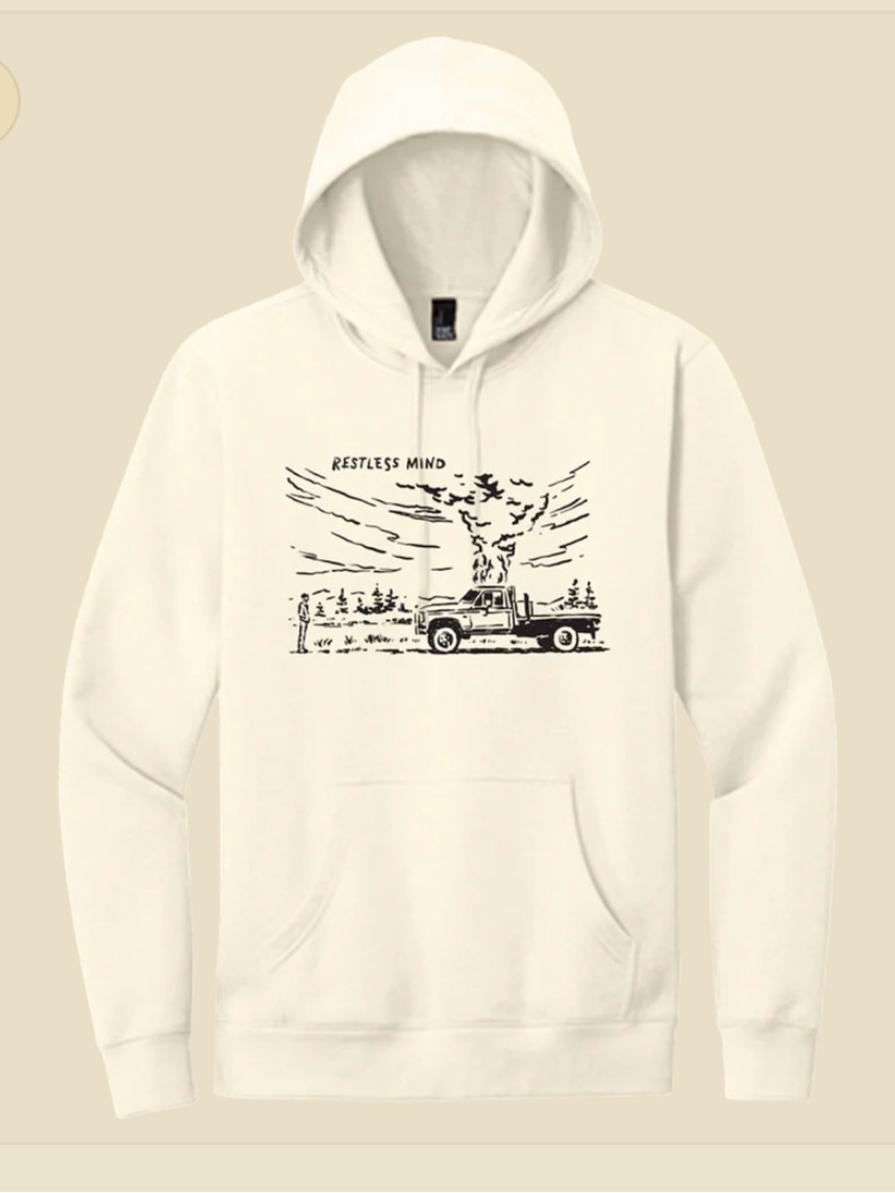 Restless Mind Cream Graphic Hoodie - gender neutral Pullover size L